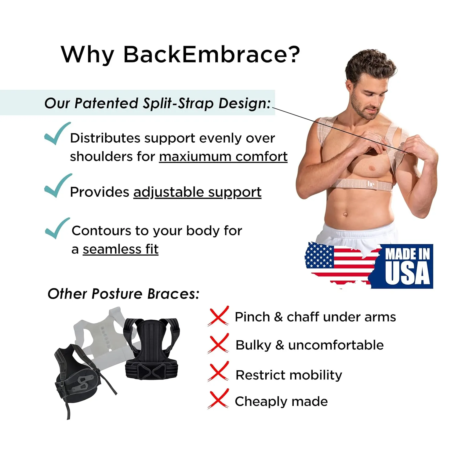 Posture Corrector for Women and Men - Made in USA - Slim and Adjustable Shoulder Brace - Back Brace for Back Pain Relief - Sand Drizzle XL
