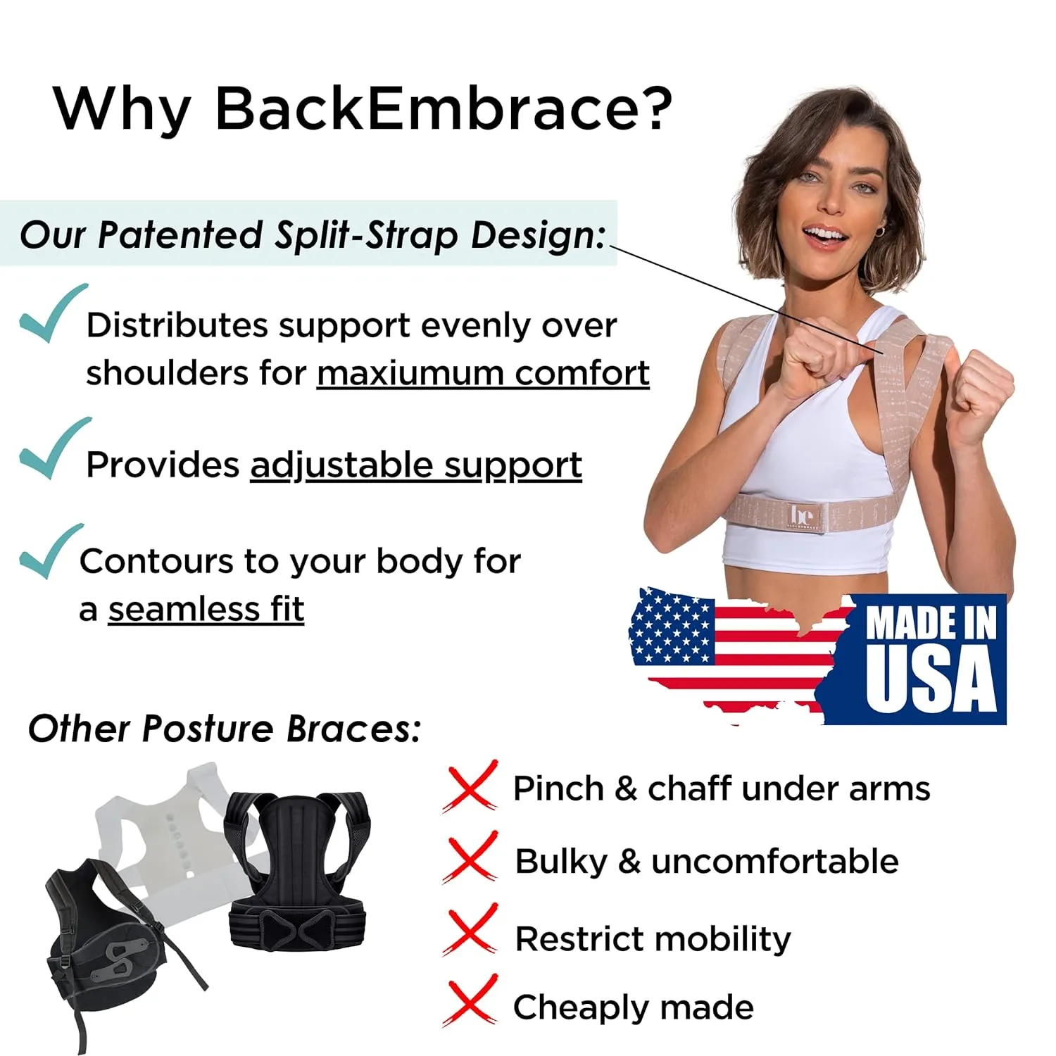 Posture Corrector for Women and Men - Made in USA - Slim and Adjustable Shoulder Brace - Back Brace for Back Pain Relief - Sand Drizzle XL