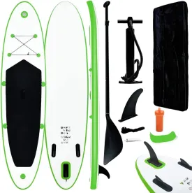 Stable and Comfortable Inflatable Stand Up Paddleboard Set, Puncture-Proof, Includes Oar and Pump, Green and White