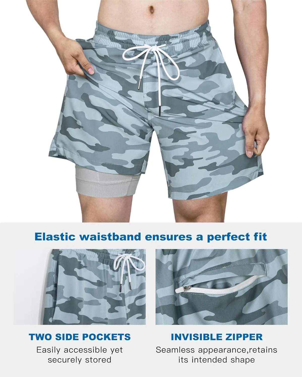 SURF CUZ Mens Swim Trunks with Compression Liner Quick Dry Swim Shorts 7" Swimming Trunks Stretch Bathing Suit 7 Inch