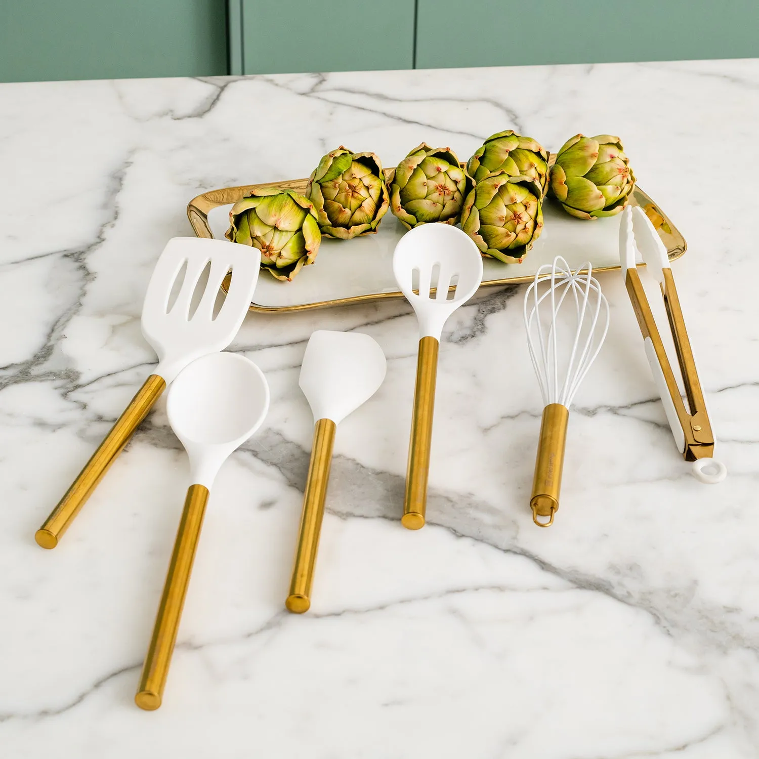White and Gold Kitchen Utensils Set