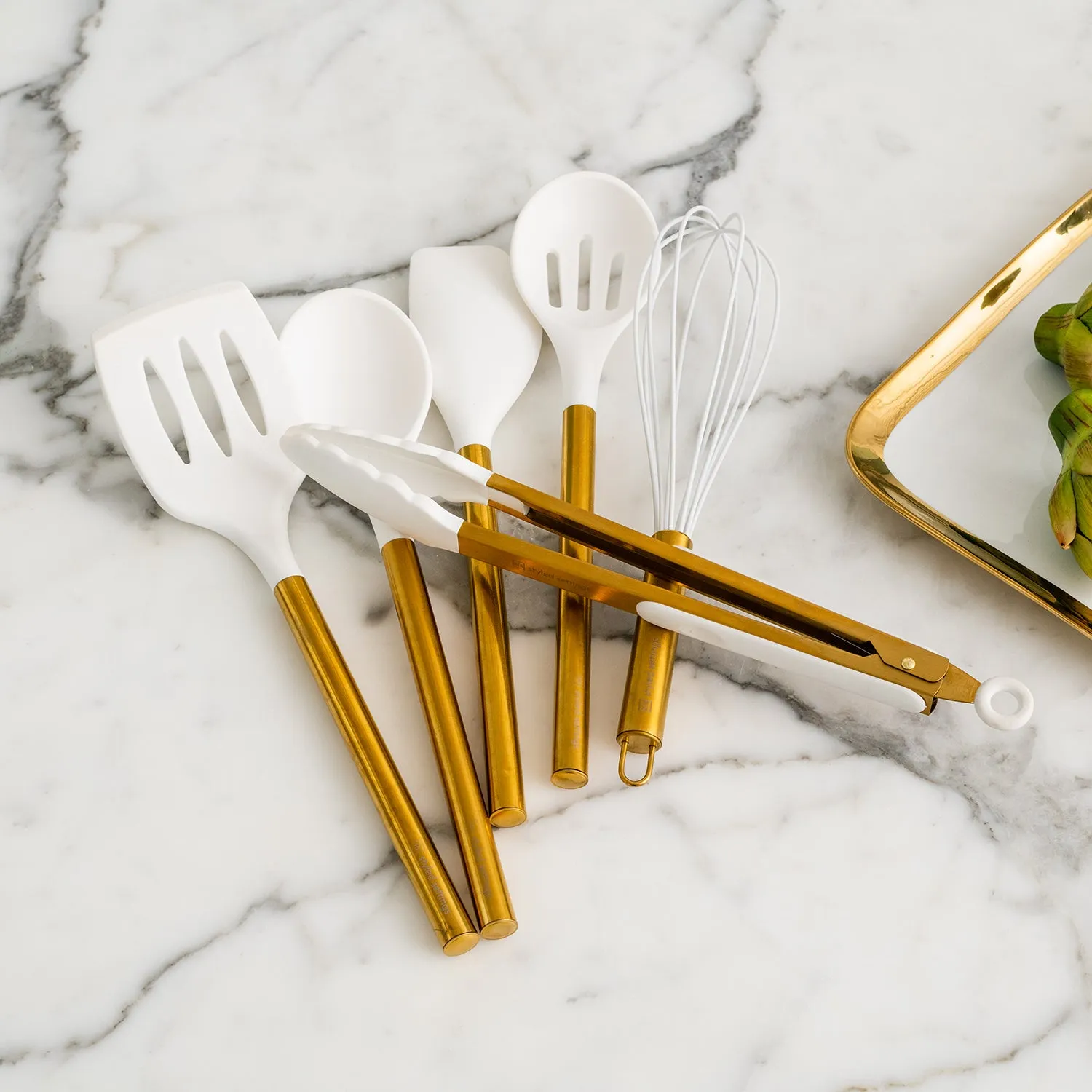 White and Gold Kitchen Utensils Set