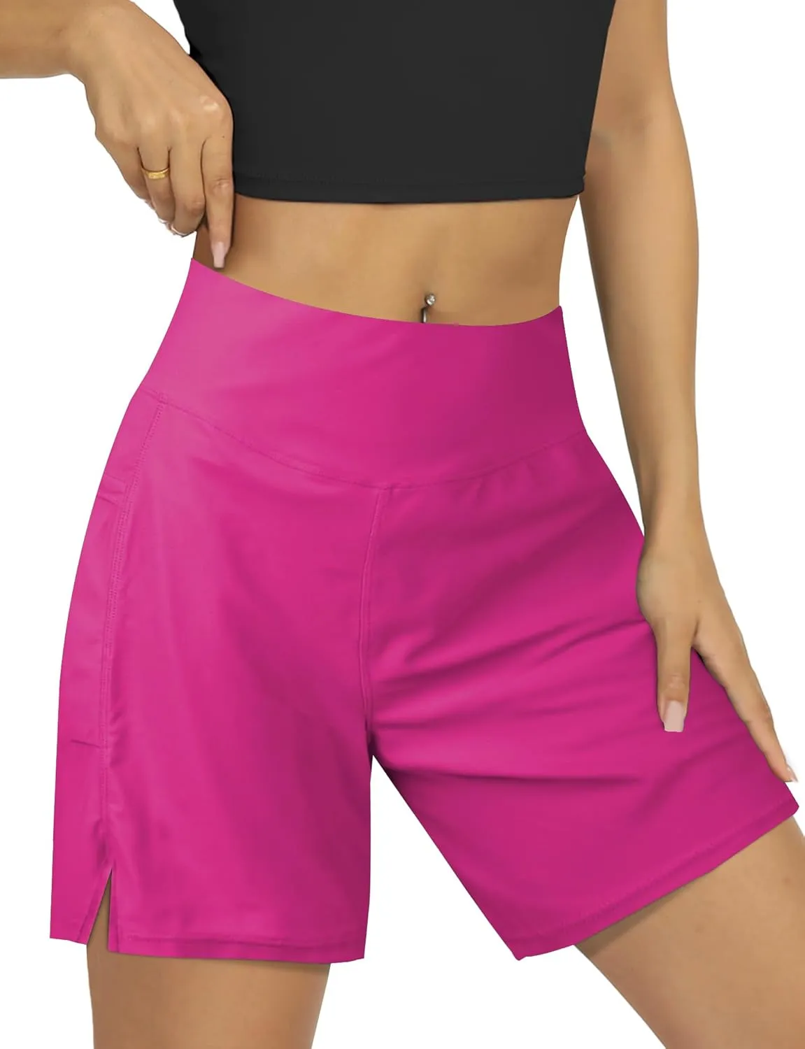 Women's 4" High-Waisted Swim Board Shorts with Liner and Pockets  Quick-Dry Beach & Swimming Shorts