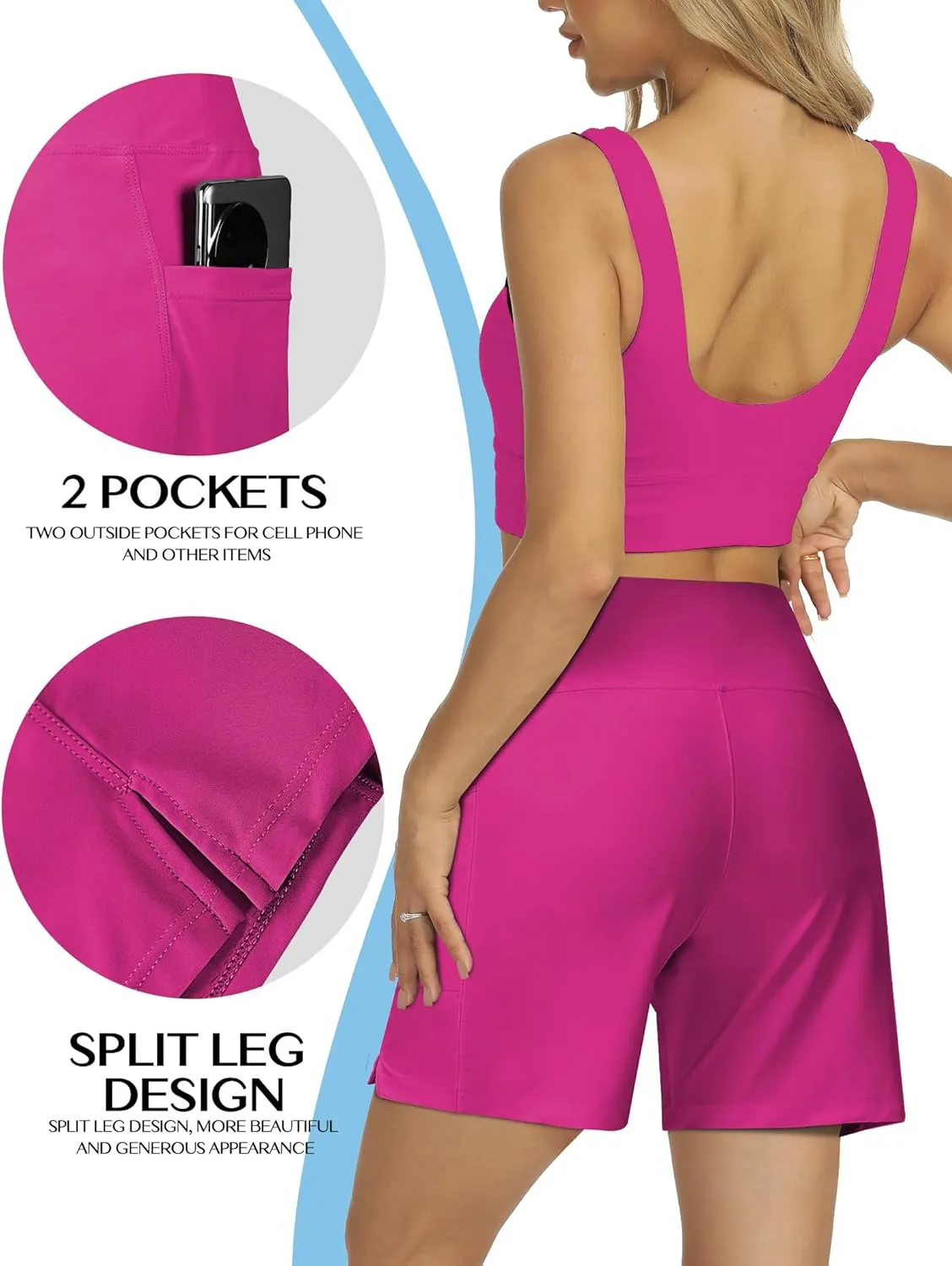 Women's 4" High-Waisted Swim Board Shorts with Liner and Pockets  Quick-Dry Beach & Swimming Shorts