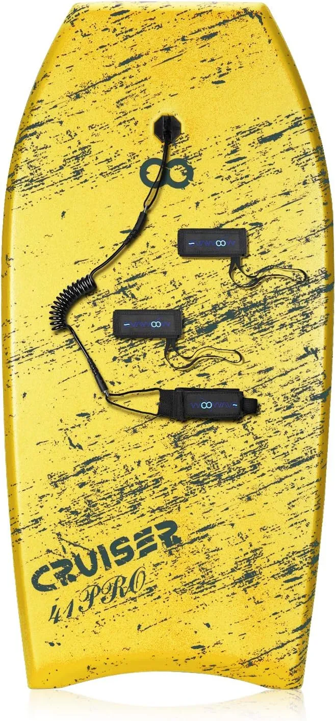 WOOWAVE Bodyboard 33-inch/36-inch/41-inch Super Lightweight Body Board with Coiled Wrist Leash, Swim Fin Tethers, EPS Core and Slick Bottom, Perfect Surfing for Kids Teens and Adults