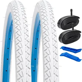 YUNSCM 2-PCS 26" Road Bike Tires 26x1.50 and 26" Heavy Duty Bike Tubes Schrader Valve Compatible with 26x1.5 26 x 1.50 Bike Bicycle Tires and Tubes (White Y-1054)