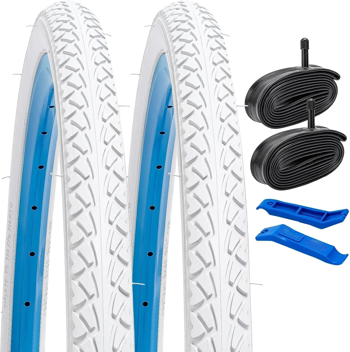 YUNSCM 2-PCS 26" Road Bike Tires 26x1.50 and 26" Heavy Duty Bike Tubes Schrader Valve Compatible with 26x1.5 26 x 1.50 Bike Bicycle Tires and Tubes (White Y-1054)