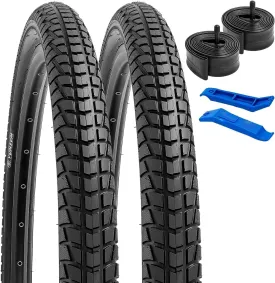 YUNSCM 2-PCS 26" Road Bike Tires 26x1.95/53-559 and 26" Heavy Duty Bicycle Tubes Schrader Valve Compatible with Road Bike 26x1.90 26 x 1.95 26x2.0 Bicycle Tires and Tubes (Y-918)